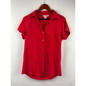 Compliments Womens Red Short Sleeve Button-Up Blouse Size M 50% Polyamide & 50%